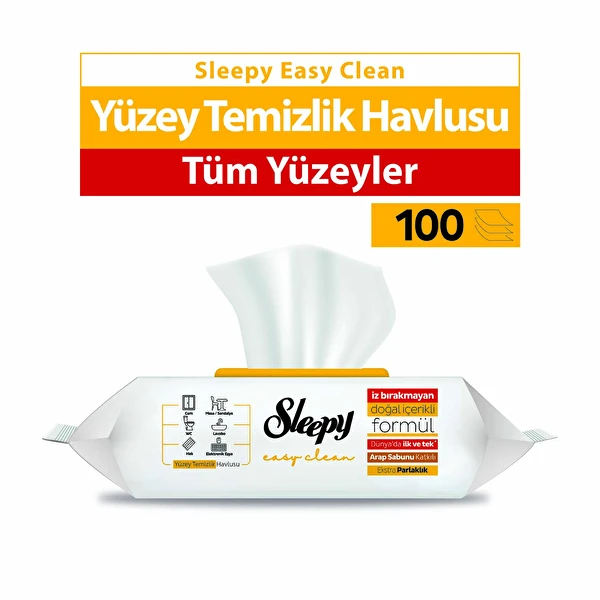 Sleepy Easy Clean Arap Sabunu Katkılı Yüzey Temizlik Havlusu 100 Yaprak