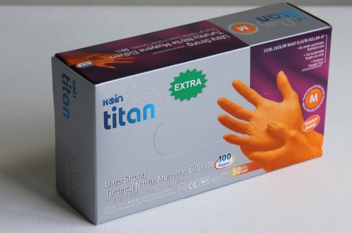 Koin Titan Ekstra Ultra Medium Turuncu Güçlü Nitril Eldiven 50'li