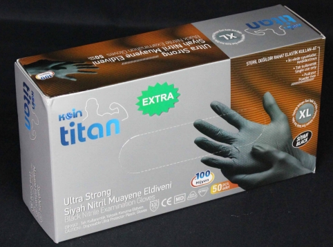 Koin Titan Ultra Kalın Siyah Nitril Eldiven Xl 50’Li