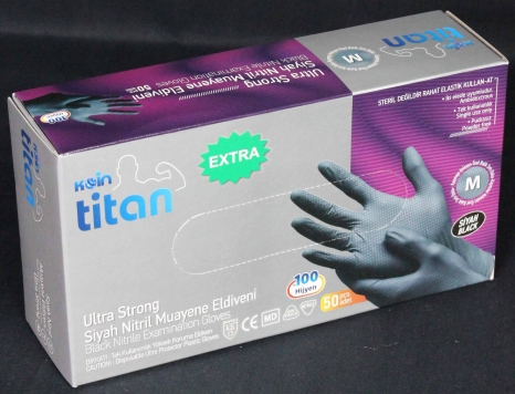 Koin Titan Ultra Kalın Siyah Nitril Eldiven Medium 50’Li