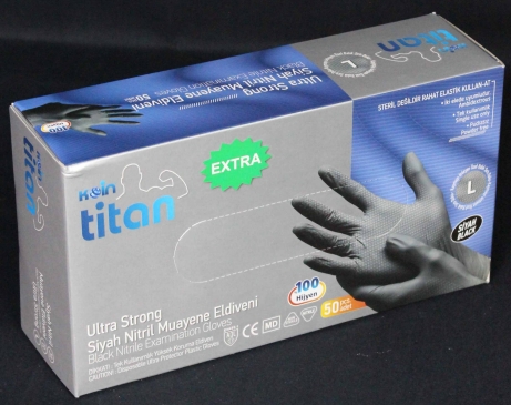 Koin Titan Ultra Kalın Siyah Nitril Eldiven Large 50’Li