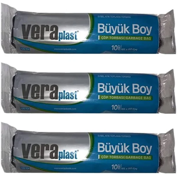 	 Vera Plast Büyük Boy Çöp Torbası 50 Adet Siyah 65 x 8